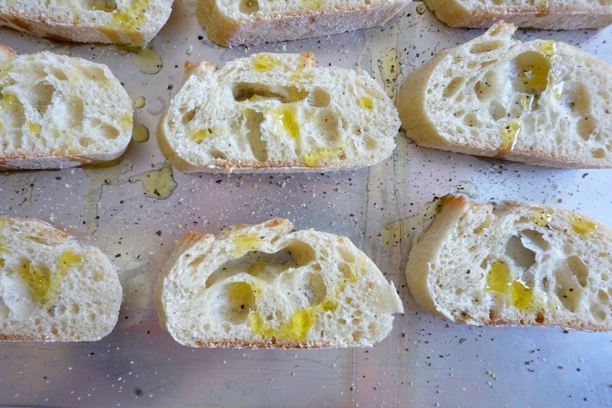 French baguette with olive oil salt and pepper