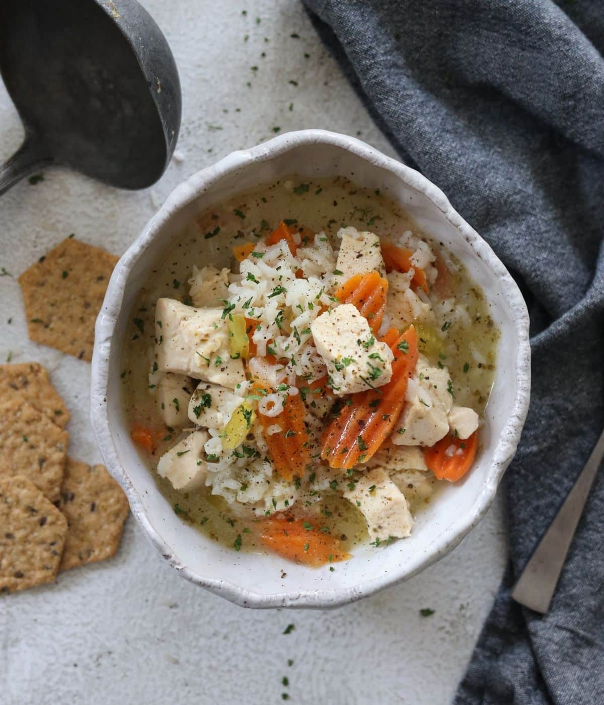 chicken rice soup with crackers