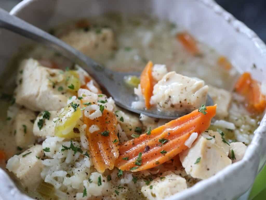 spoonful of instant pot chicken rice soup