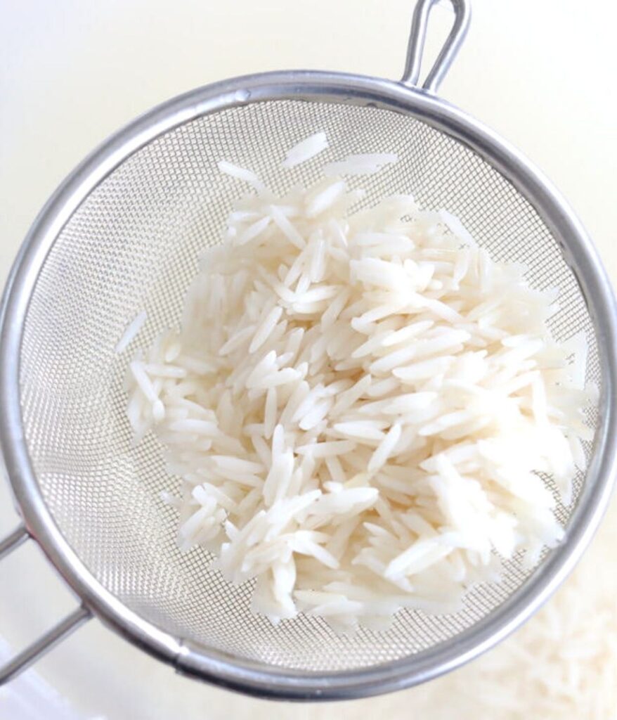 straining rice
