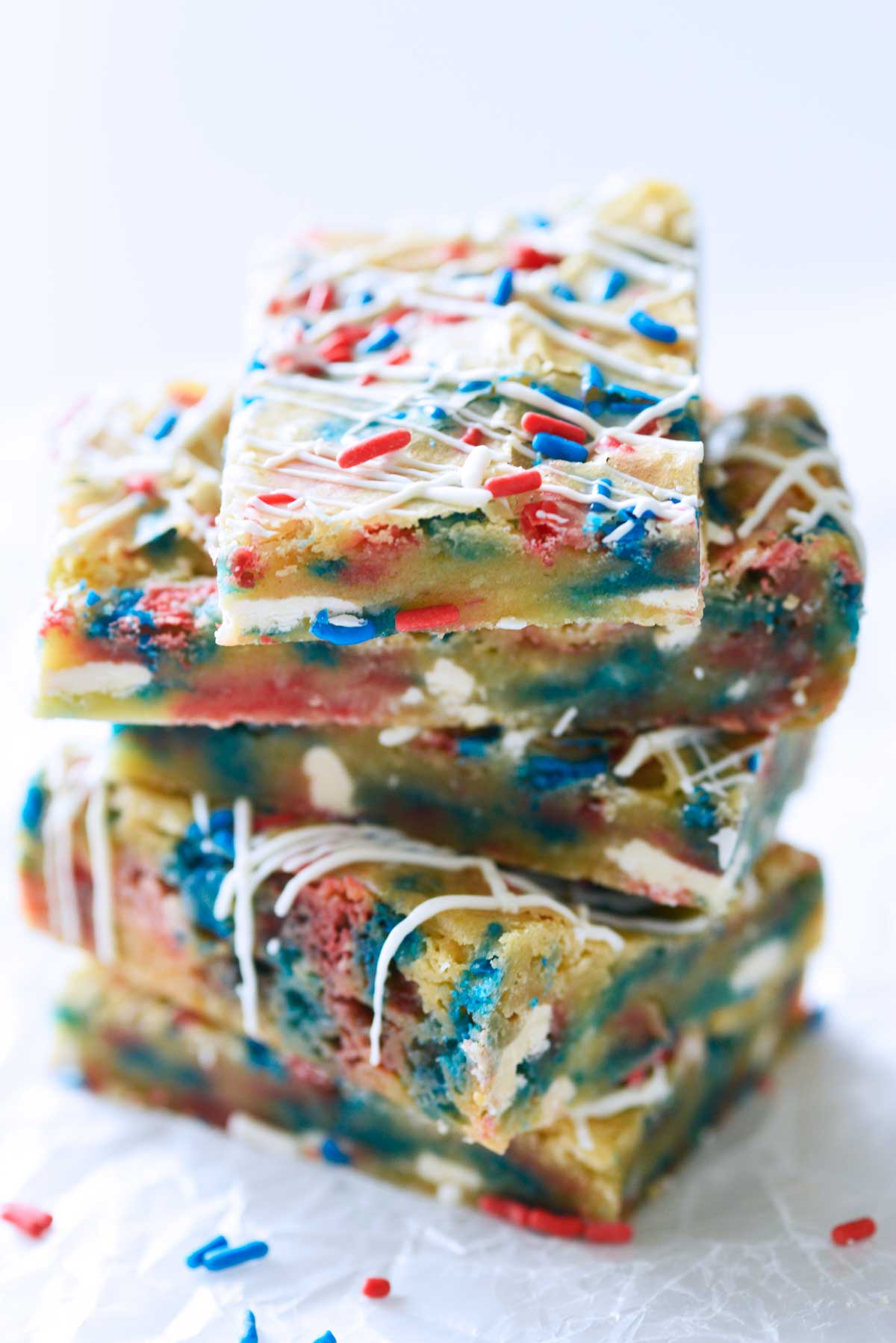 stacked blondie bars for 4th of July dessert