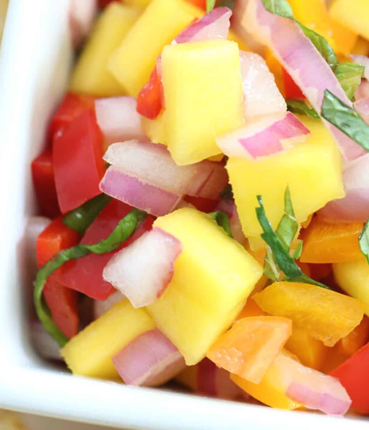 mango salsa with mint and red onion