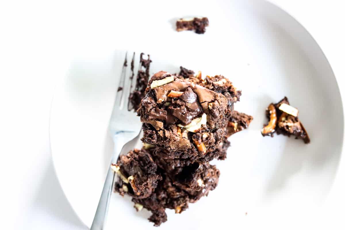 gooey sweet and salty brownies with fork