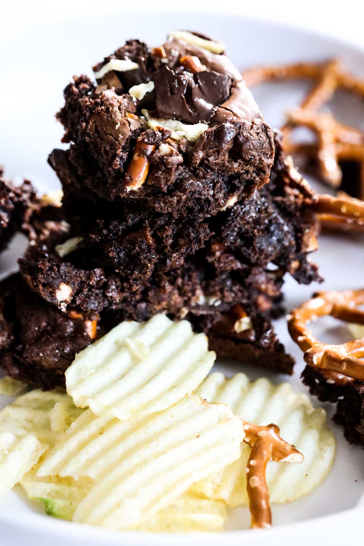 brownies stacked with wavy potato chips