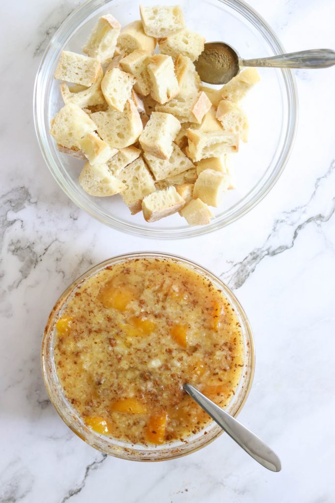 peach pie filling and other ingredients in a bowl