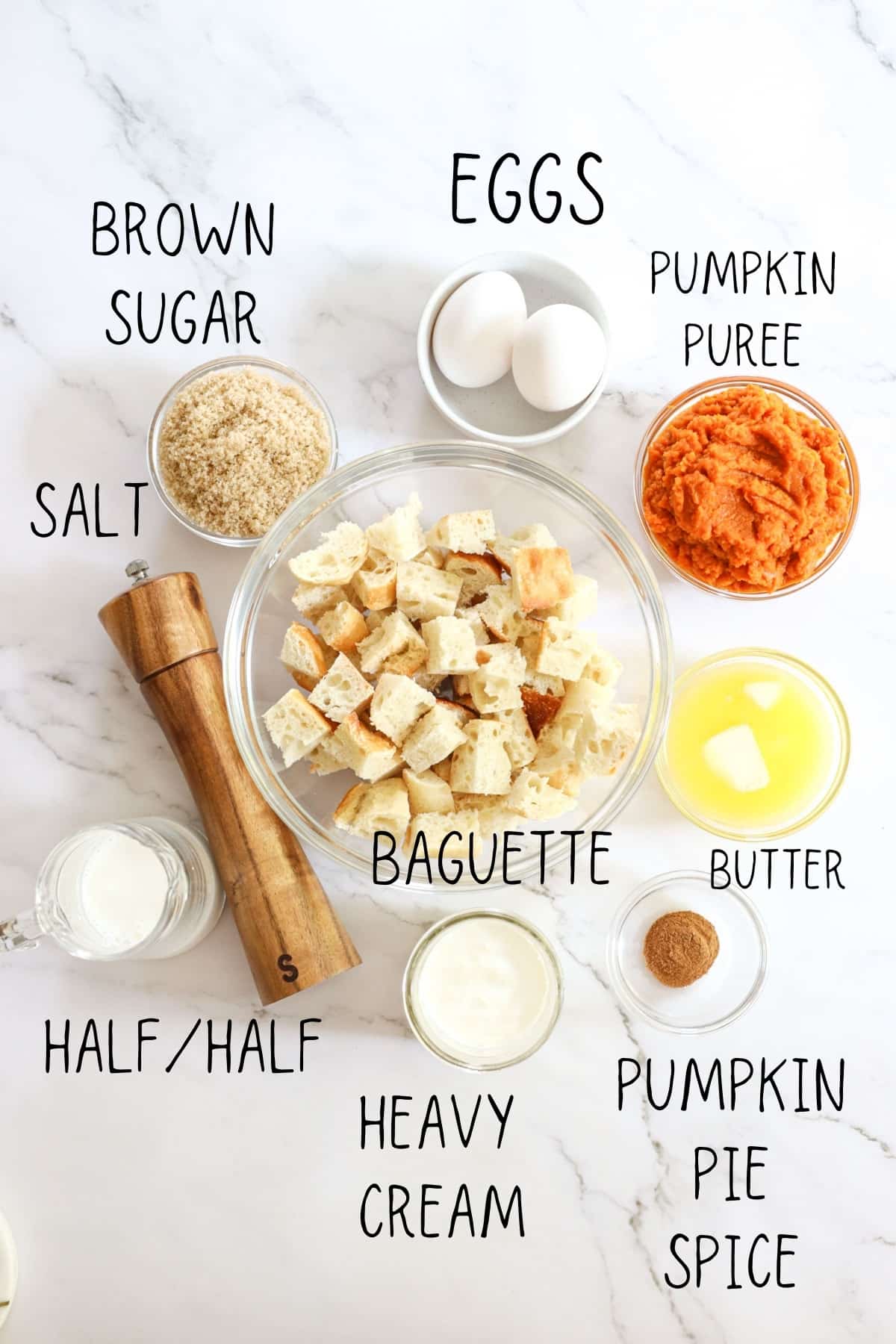 ingredients for pumpkin bread pudding made in the instant pot