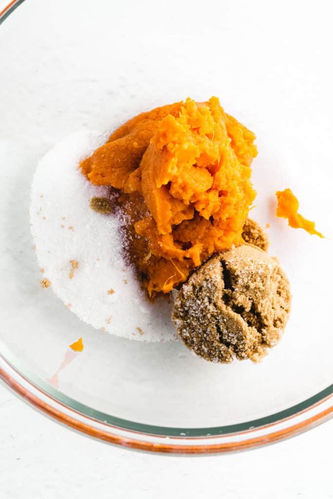 brown sugar, mashed sweet potato and other ingredients in a bowl