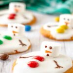 melted snowman cookies with marshmallow and m&m