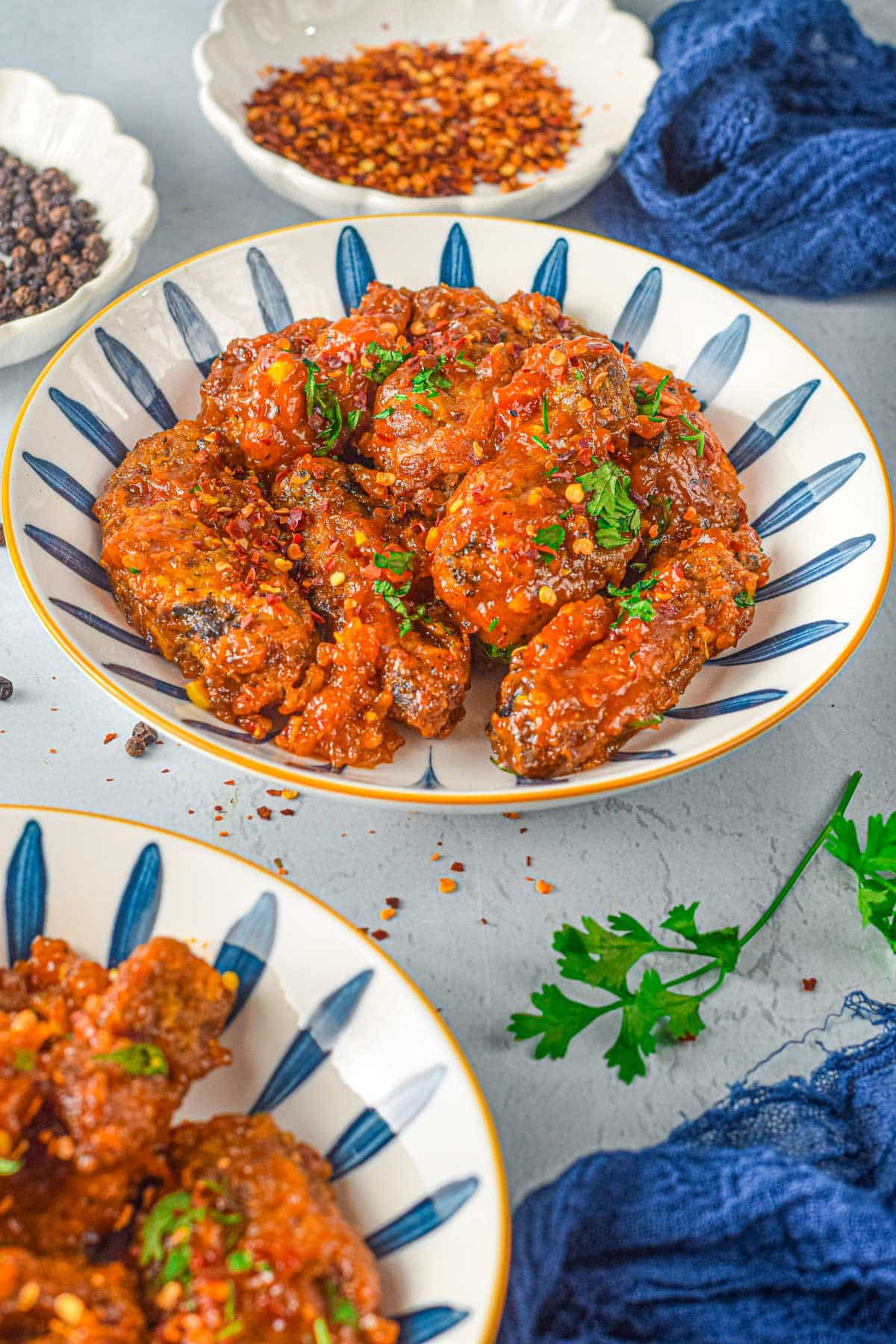 bowls with sticky chili wings