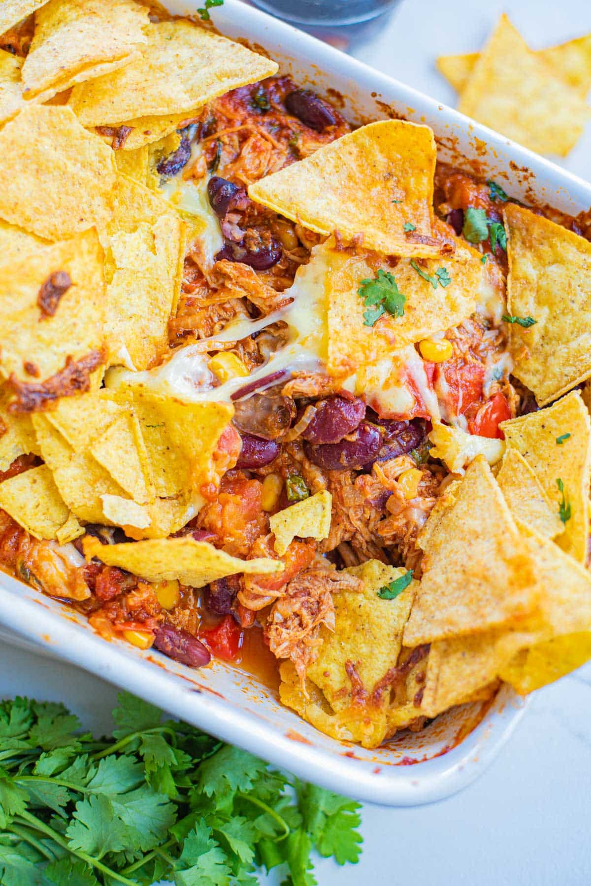 chicken casserole with Dorito chips layered on top