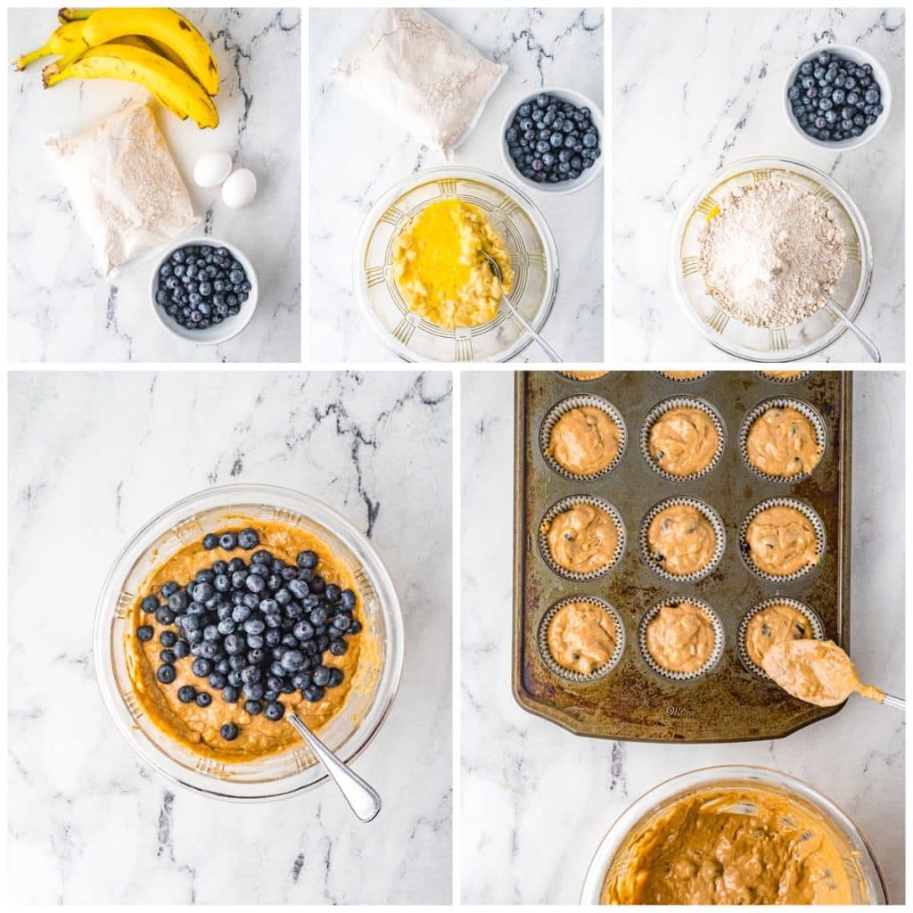 directions for making easy cake mix blueberry banana muffins