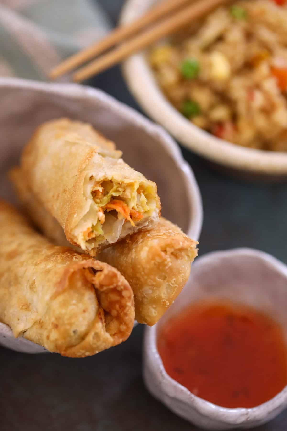 egg roll with a bite taken out