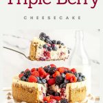 cheesecake with triple berries including blueberry, raspberries, and blackberries
