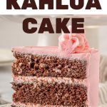 triple layer cake with chocolate, kahlua and strawberry buttercream frosting