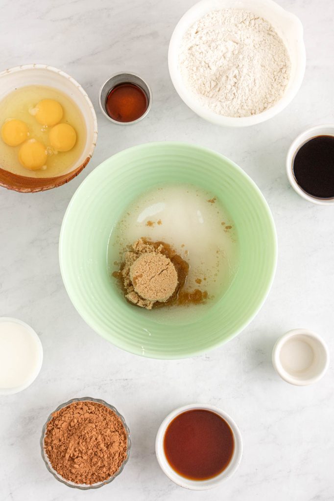 bowl with kahlua cake ingredients