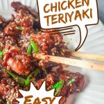 graphic with instant pot chicken teriyaki held by chopsticks