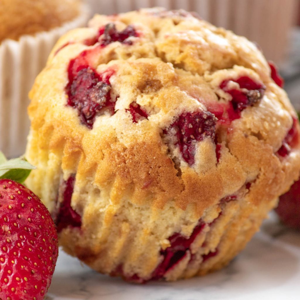 strawberry muffin with fresh strawberries
