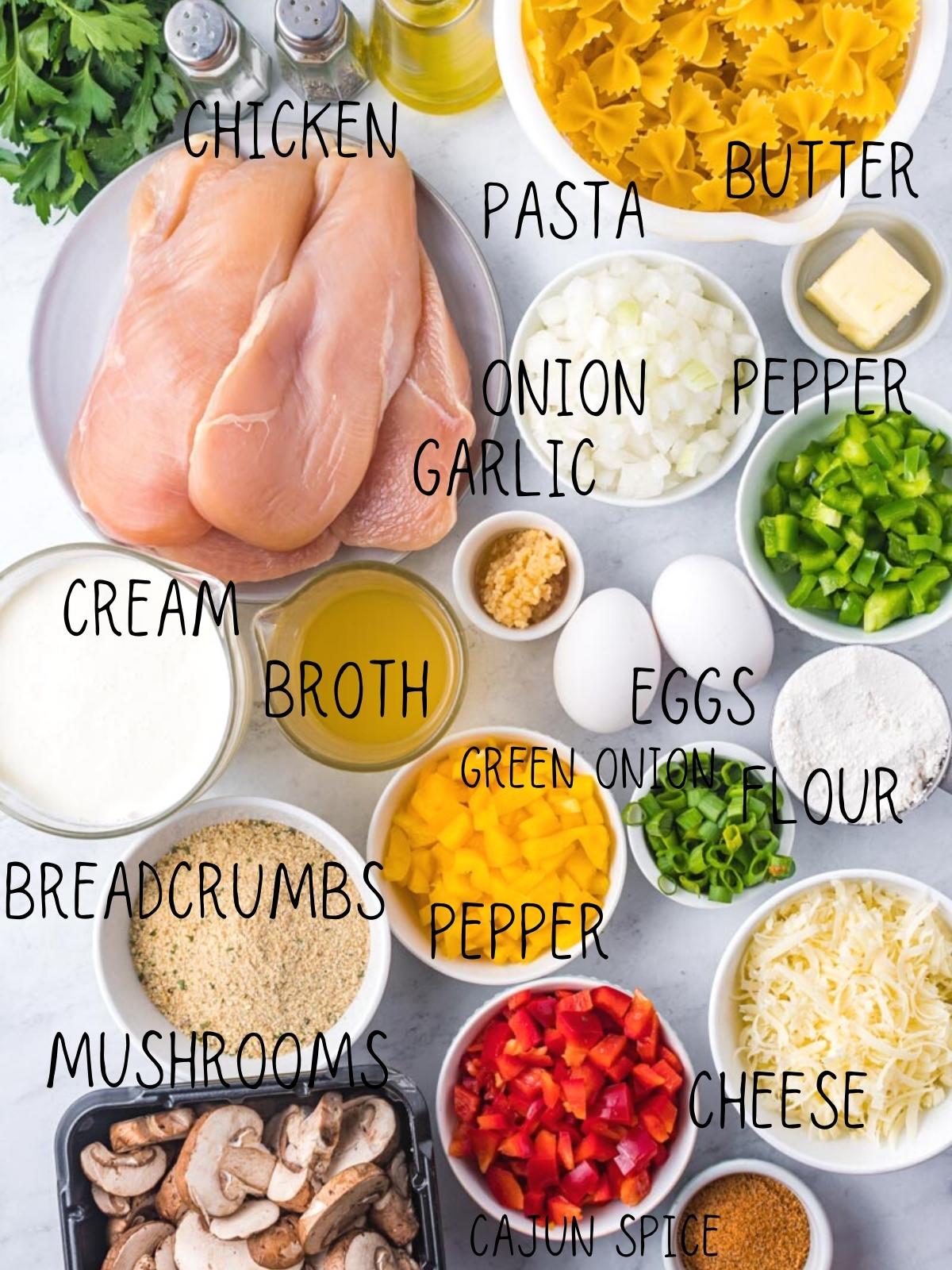 ingredients for cajun chilis chicken pasta