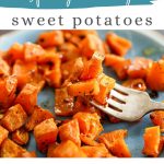 spicy honey sweet potatoes on a fork