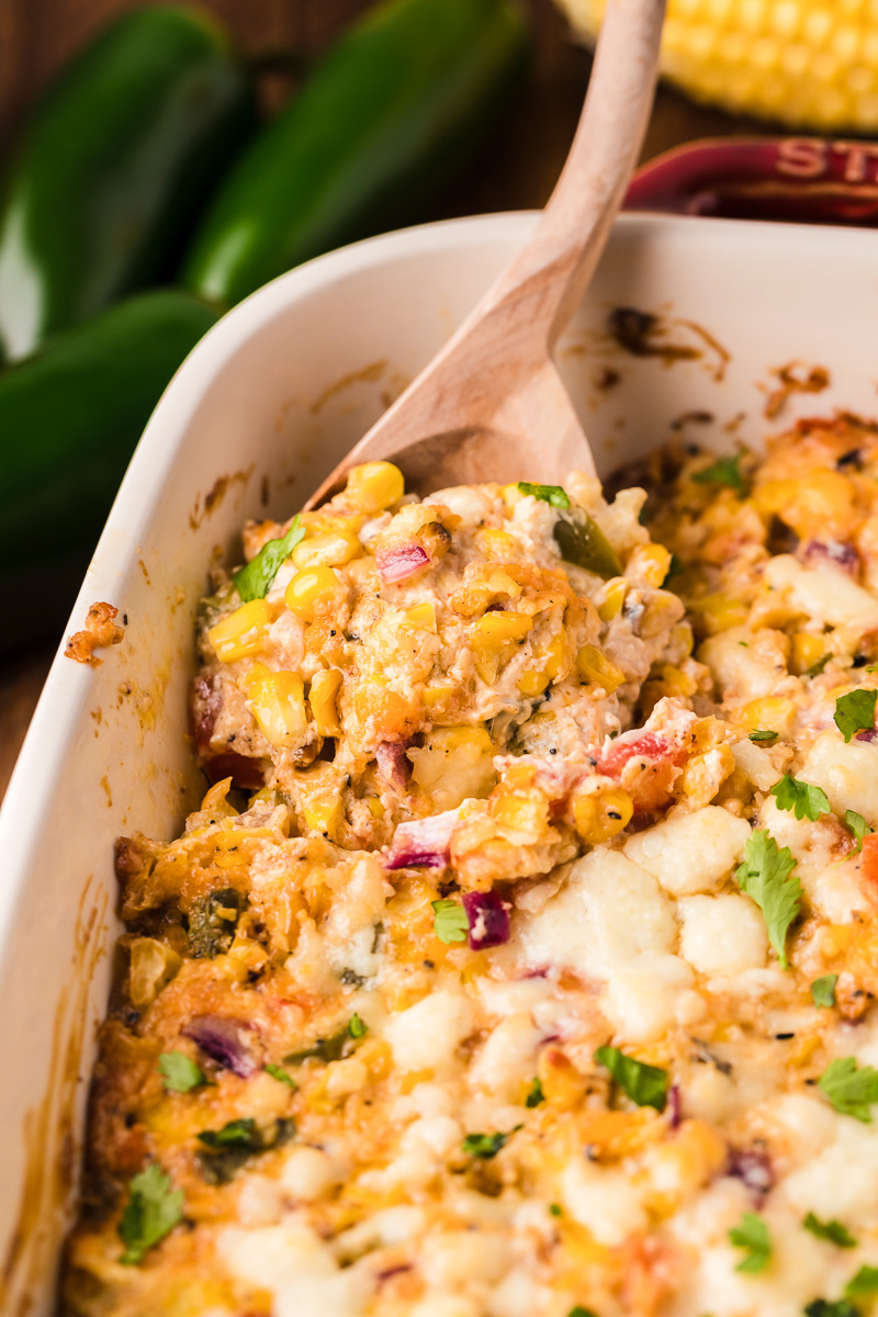 creamy Mexican cotija cheese with corn, peppers, red onion