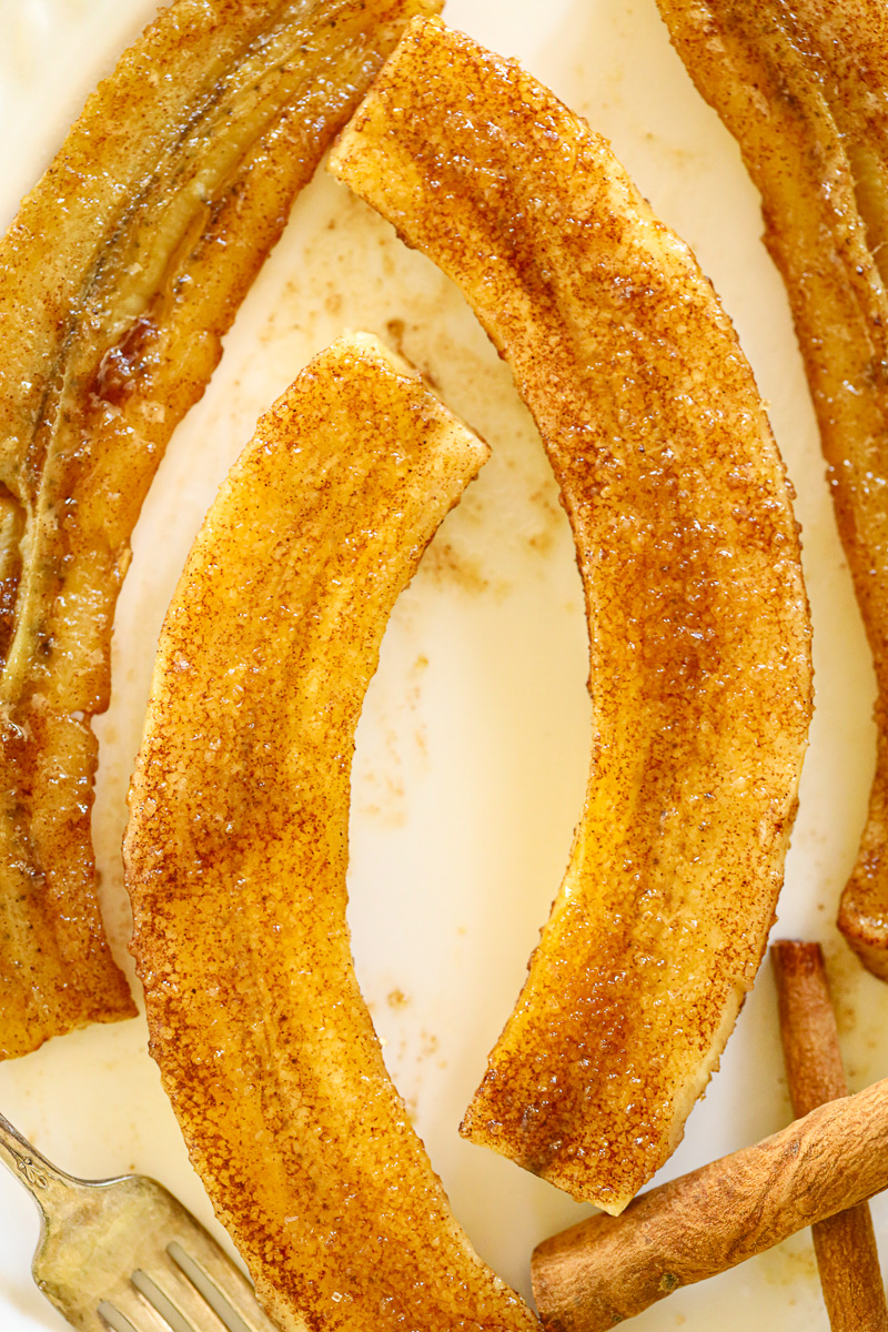 bananas split with caramelized sugar on top