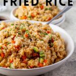 vegetable chicken fried rice in a bowl