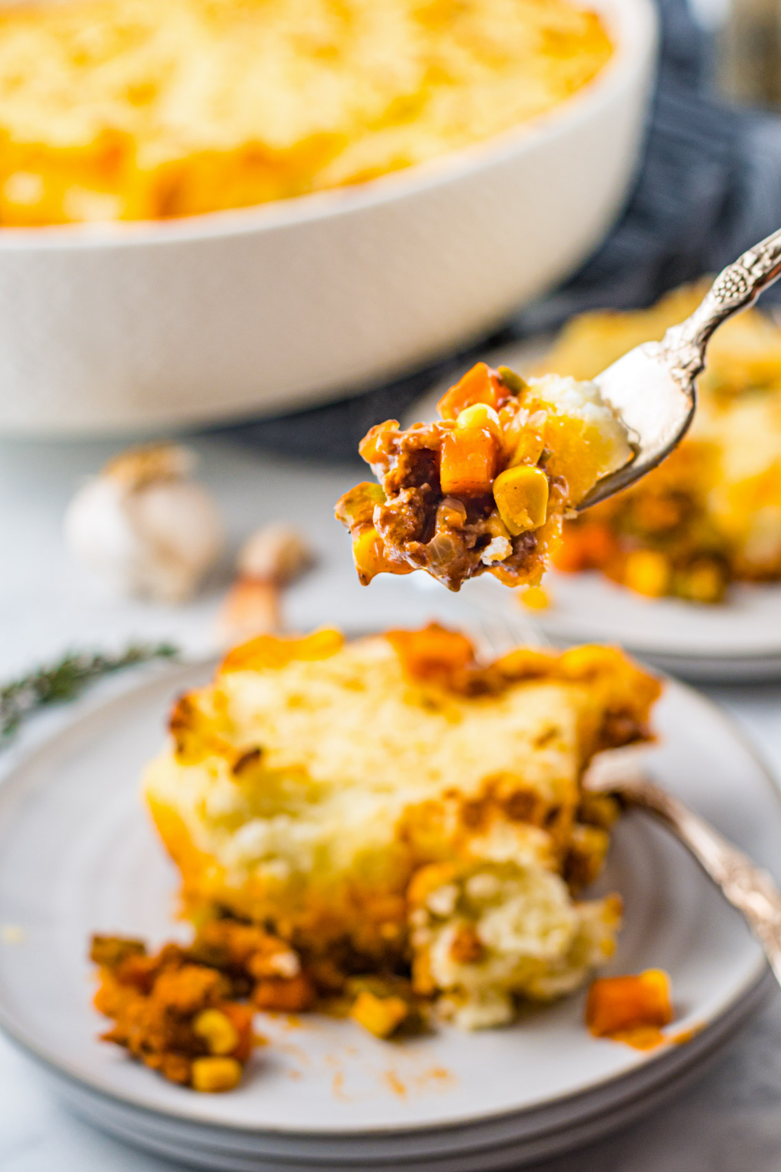 fork with shepherds pie filling