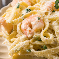 shrimp with fettuccine pasta and cream sauce