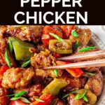 black pepper chicken with chopsticks