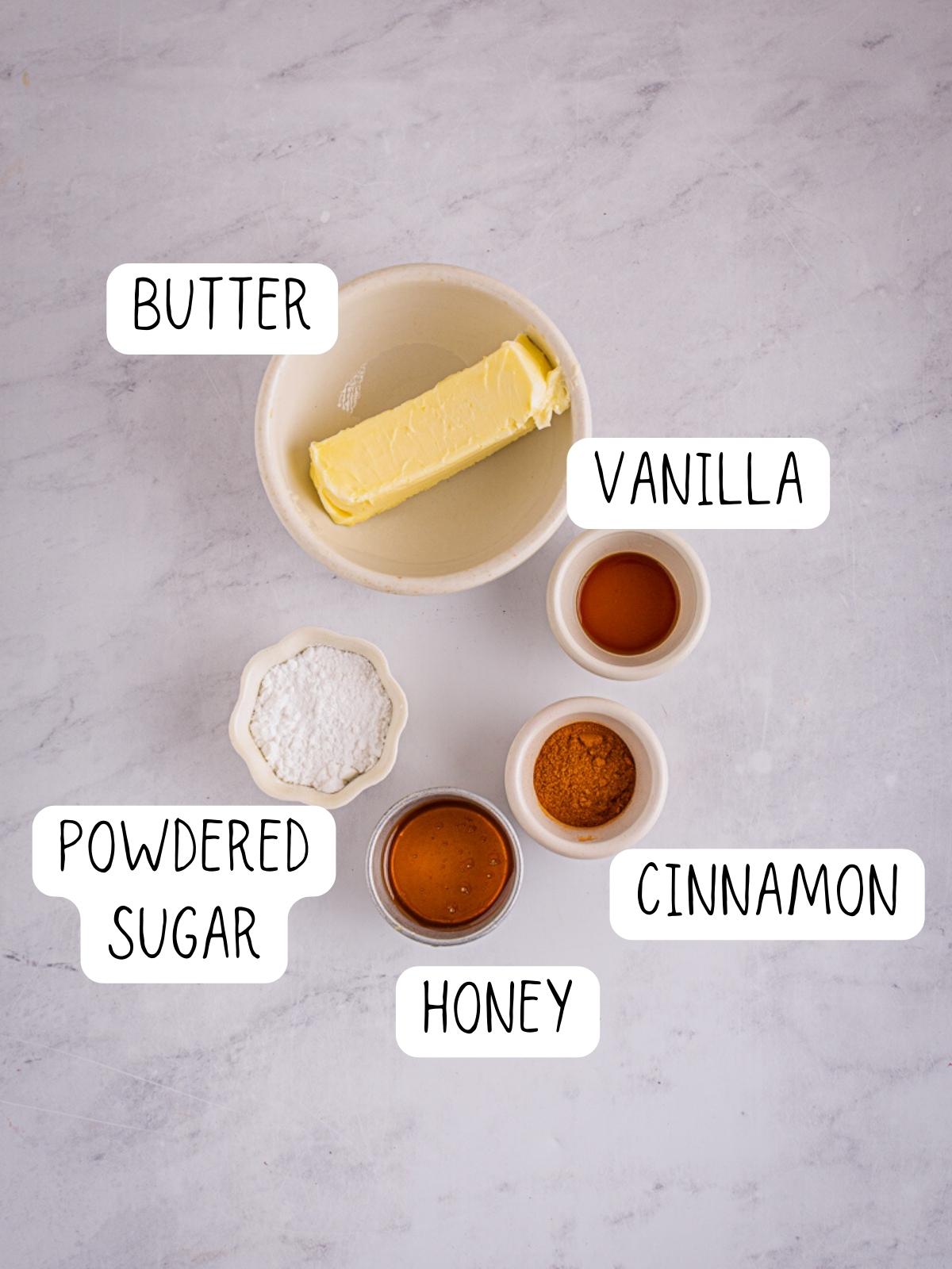 ingredients for sweet cinnamon sugar butter