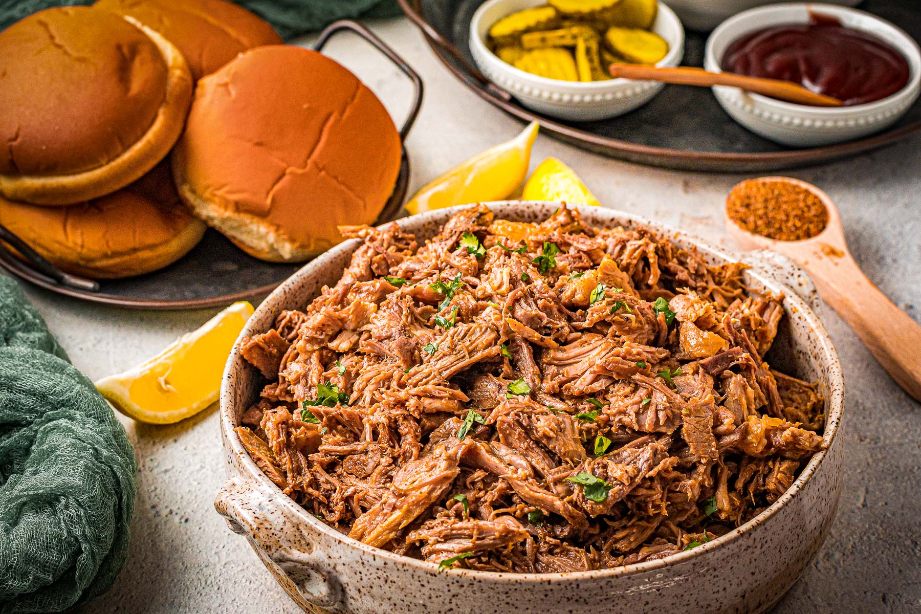 carnitas with seasonings and bbq sauce