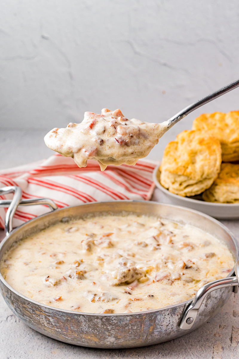 ladle with white country gravy
