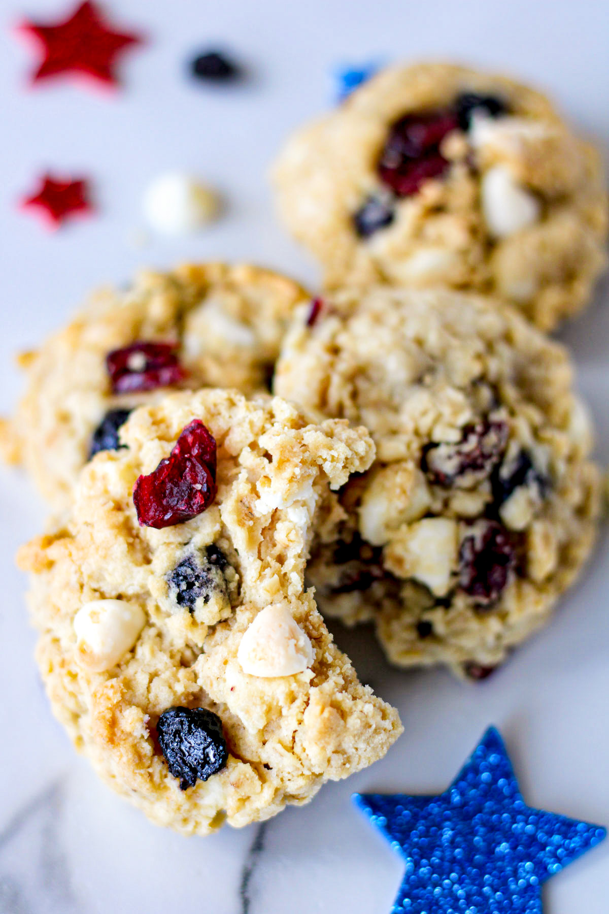 half eaten cookie on a marble countertop