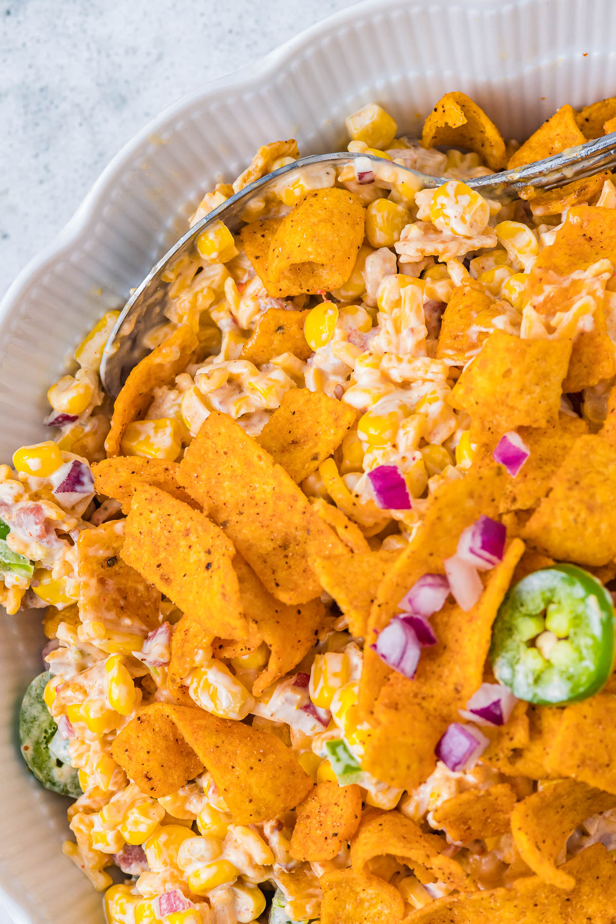 creamy fritos corn salad in a bowl